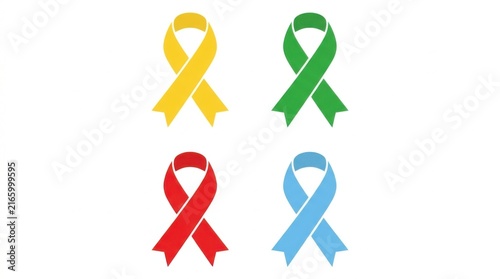 Four colorful awareness ribbon symbols on white