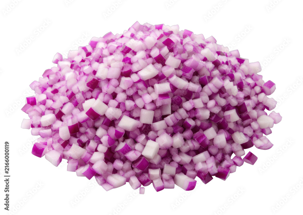 Fototapeta premium PNG Heap of finely chopped red onions on transparent background.