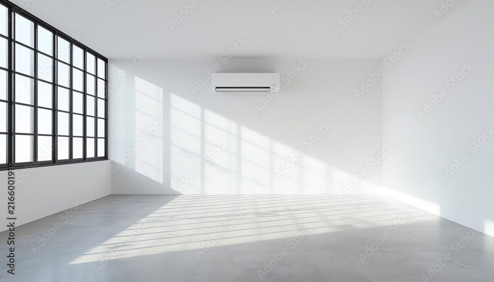 Fototapeta premium the interior Loft style with white brick wall design on wooden floor.3D rendering
