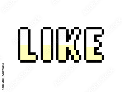 Pixel art LIKE word isolated on white background retro 8 bit gaming style social media reaction icon