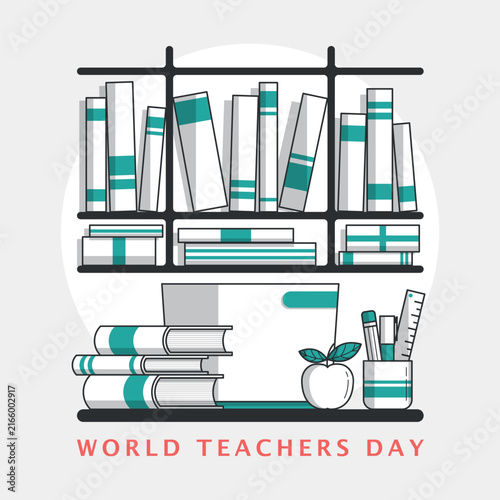 World Teachers Day Poster. The teachers' room is drawn in an outline style