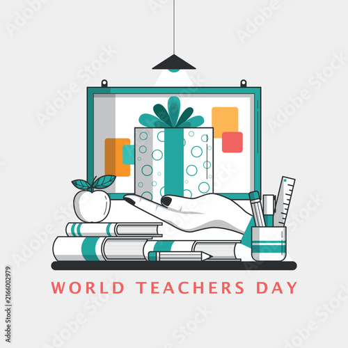 World Teachers Day Poster. Gifts for teachers. Drawn in outline style