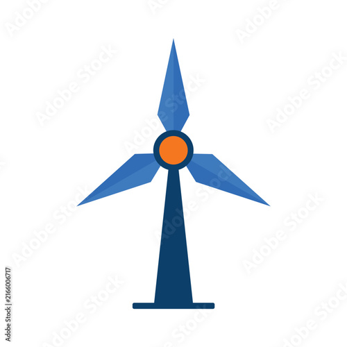 Wind turbine icon with blue sharp blades and dark base