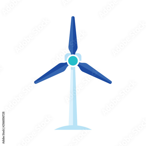 Wind turbine icon with dark blue curved blades and light base
