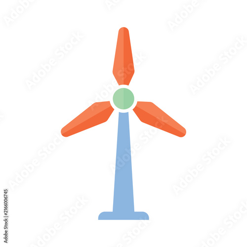 Wind turbine icon with orange blades and light blue base
