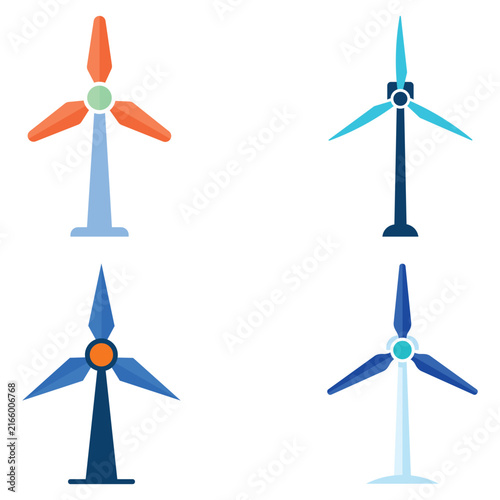 Wind turbine set featuring various colors and designs