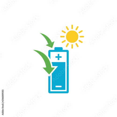 A blue battery icon is being charged by the yellow sun