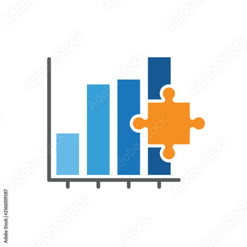 A blue bar chart with an orange puzzle piece icon attached