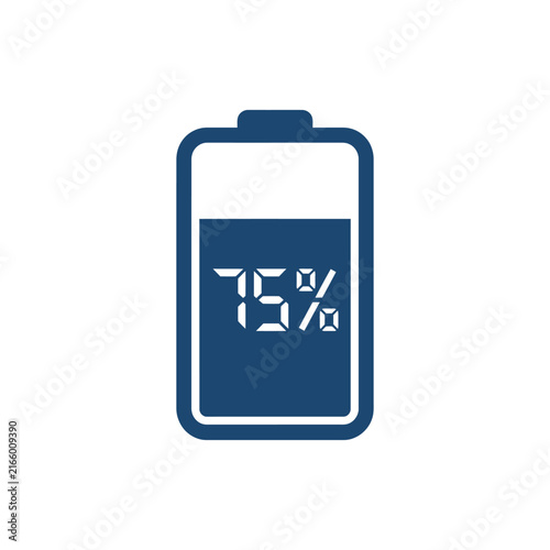 A blue battery icon shows seventy five percent charge level