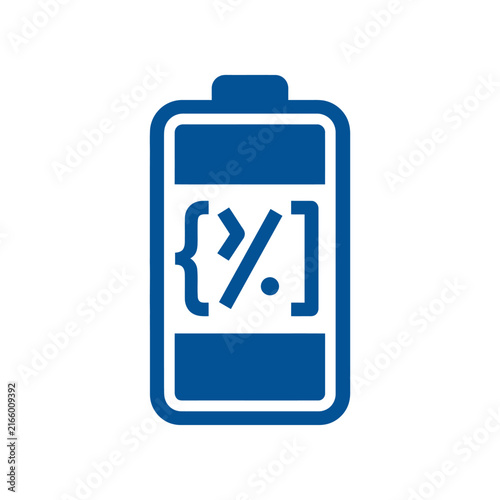 A blue battery icon showing a percentage symbol inside it