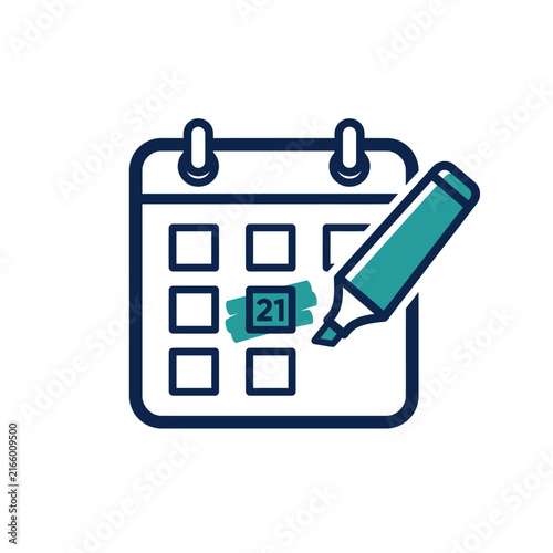 A blue calendar icon with a marker highlighting a specific date