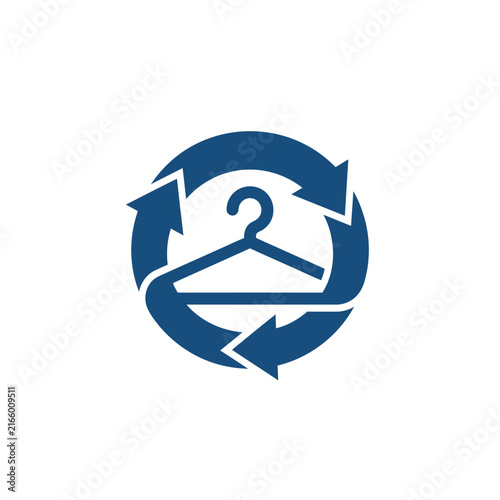A blue circular arrow icon with a clothes hanger inside it
