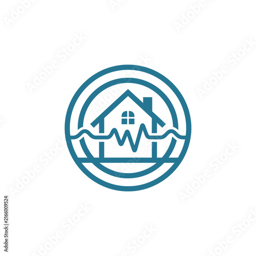 A blue circular icon featuring a house and heartbeat line