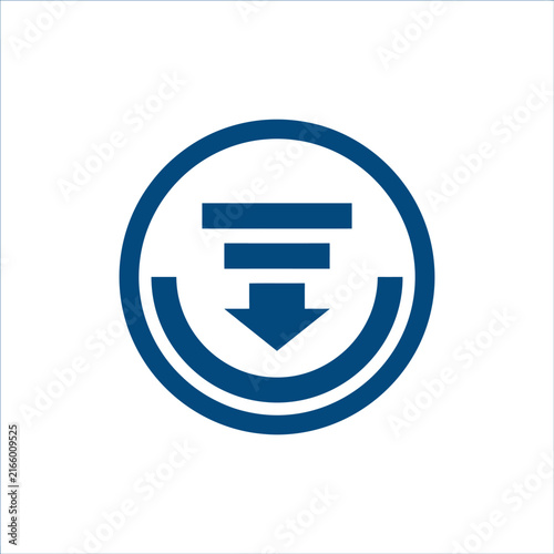 A blue circular icon featuring a downward pointing arrow symbol
