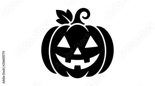 Black silhouette of a spooky Halloween pumpkin jack o lantern icon.
