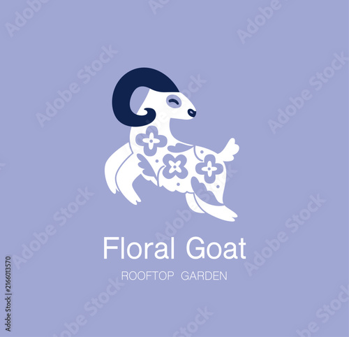 Floral Jumping Goat logotype. Vector illustration