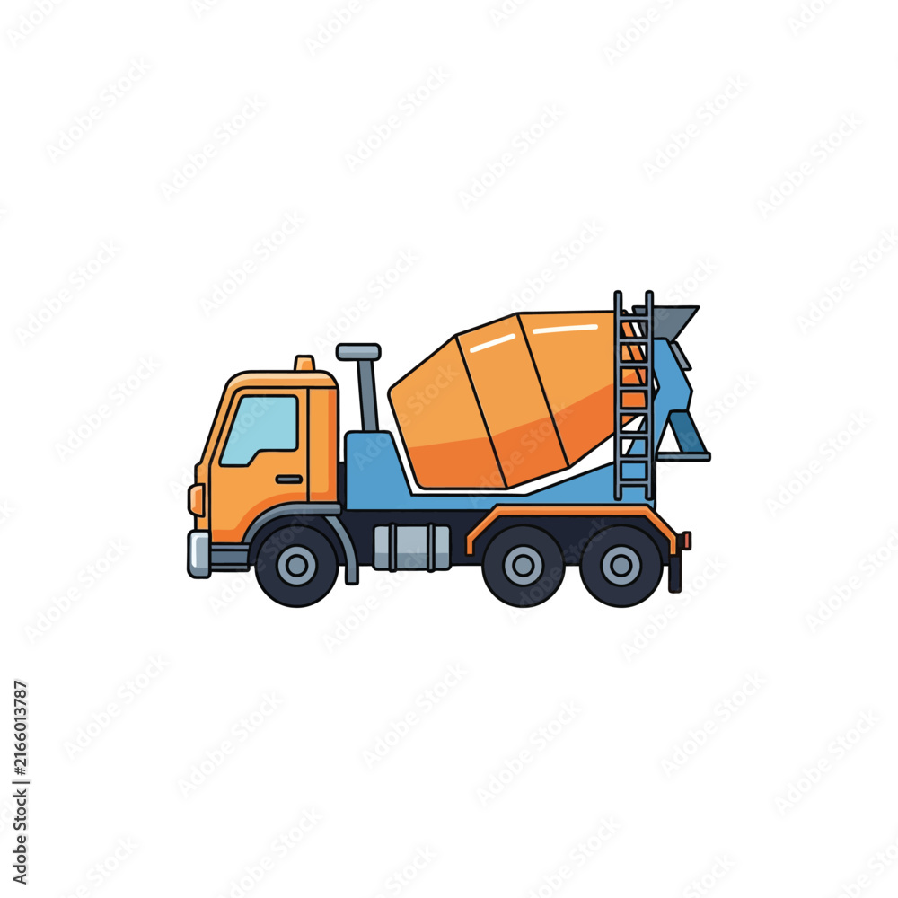 Fototapeta premium Flat Vector Cement Mixer Truck Illustration