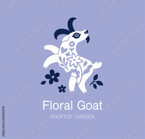 Lovely Floral Jumping Goat logotype. Vector illustration