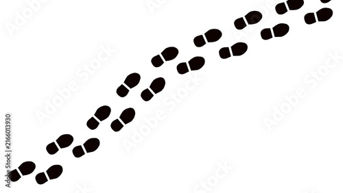 Step footprints paths. Shoe tread prints. Black traces of human. Human foot print in path. Shoe soles in path. Footstep silhouette