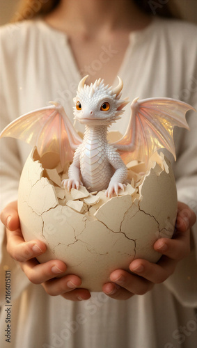 dragón, dragón bebé, dragón blanco, criatura fantástica, fantasía, magia, huevo de dragón, nacimiento, cría, escamas, alas, cuernos, criatura mitológica, fantasía épica, cuento de hadas, mundo fantást