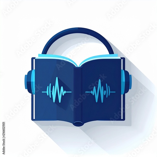 Audiobook Icon Open Book Sound Waves Headphones Flat Vector Design