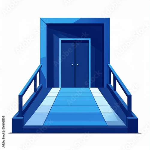 Accessible Building Entrance Wheelchair Ramp Icon Flat Vector Design