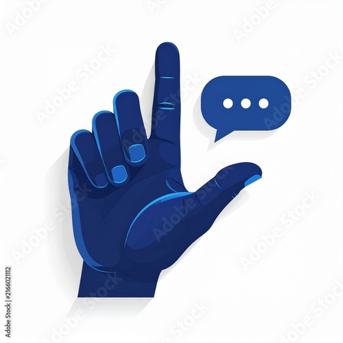Sign Language Hand Gesture Speech Bubble Icon Flat Vector Design