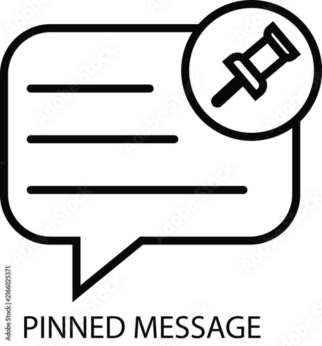 Pinned message outline icon for important chat notifications saved conversations priority communication and mobile messaging isolated on transparent background.