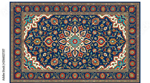 Ornate Traditional Persian Style Floral Pattern Rectangular Rug