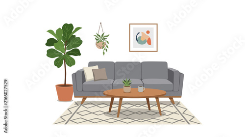 Minimalist living room furniture arrangement illustration