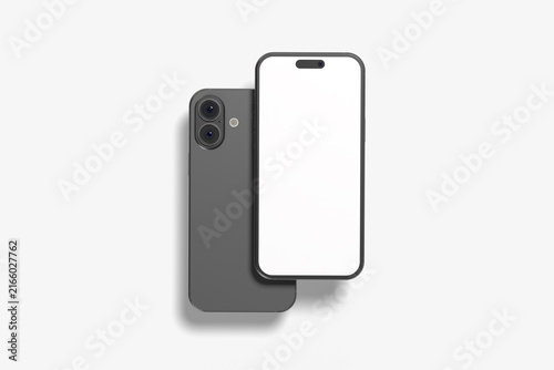 Modern smartphone mockup with blank white screen front and back view isolated on white background.3d rendering