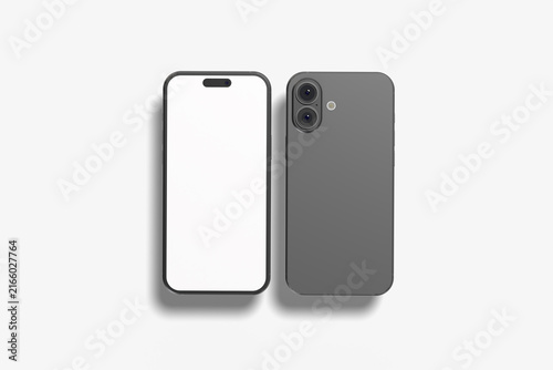 Modern smartphone mockup with blank white screen front and back view isolated on white background.3d rendering