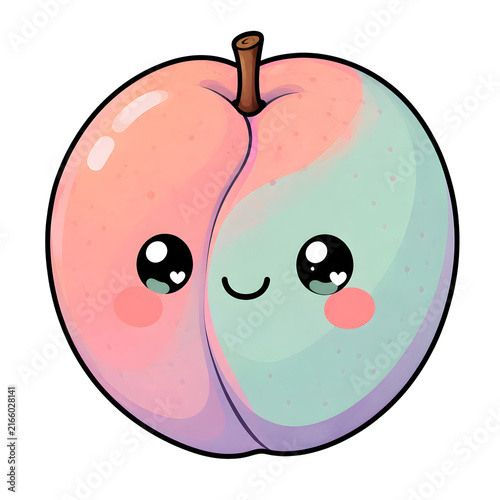 Cute Kawaii Plum Fruit isolated cutout on transparent background