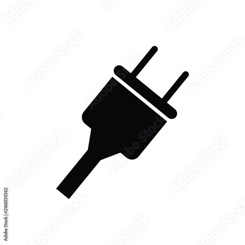 Electric plug vector icon in solid black style for power, energy, and connection symbol