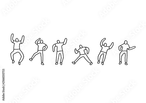 色々なポーズをとっている人物の楽しい手描きイラストセット2（線画）