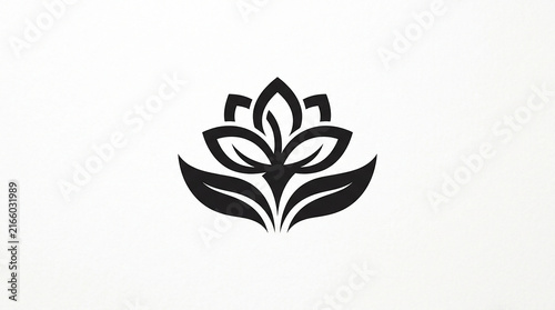 Minimalist black floral icon on a white background