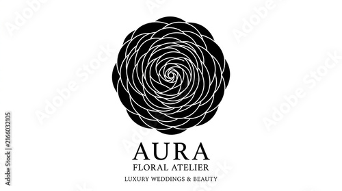 Minimalist black and white ranunculus flower logo design