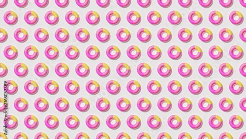 Pink yellow seamless torus ring tile, smooth donut shapes, bold two-tone seamless repeating pattern