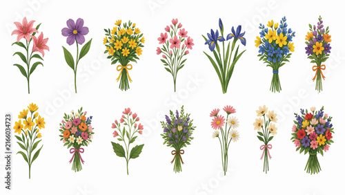 Watercolor wildflowers and floral bouquets collection featuring colorful spring blossoms