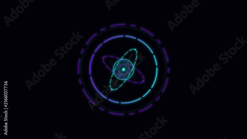 Futuristic HUD interface animation, neon blue and purple circular radar display, sci fi UI overlay for tech videos