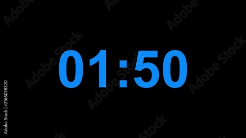 Abstract neon LED timer for 2 minutes countdown with reflection count animation on a black screen. Neon orange digital number clock with reflection.