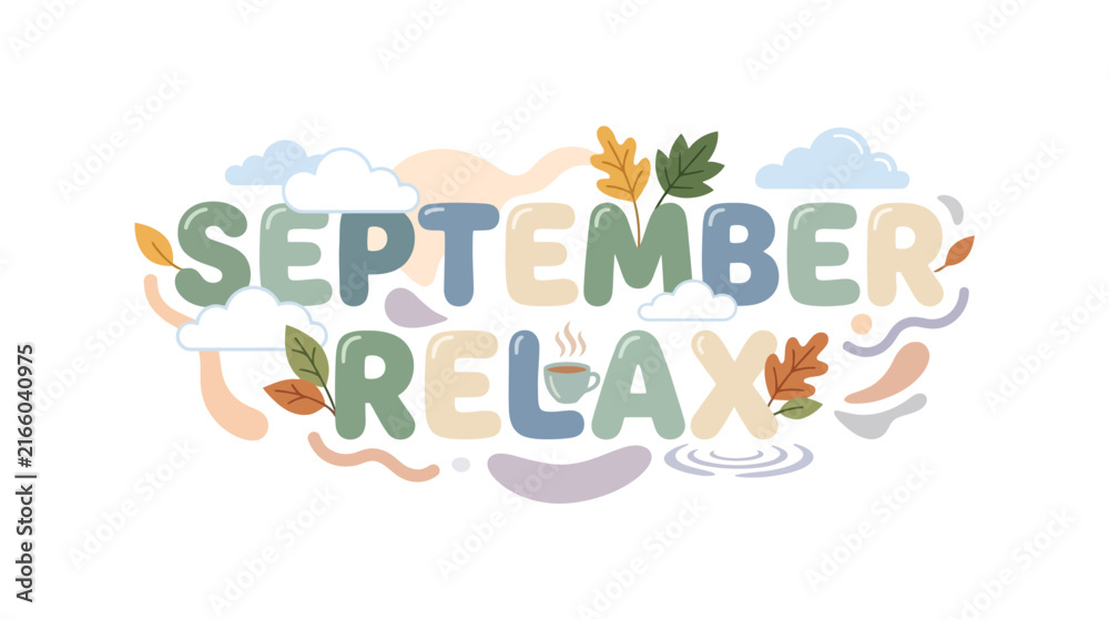 Naklejka premium September Relax Hand Lettering with Autumn Decor