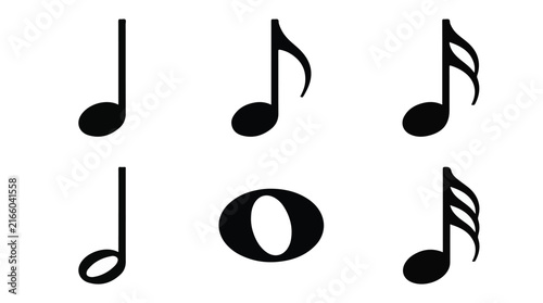 A set of various music notes silhouette vector illustration on a white background
