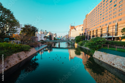 Tenjin and Nakasu Cityscape in Daylight, Fukuoka, Japan