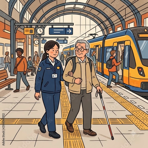 Assistance for visually impaired senior at train station