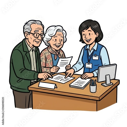 Senior couple consulting with advisor on transparent background