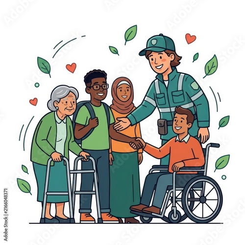 Diverse group of people with community support