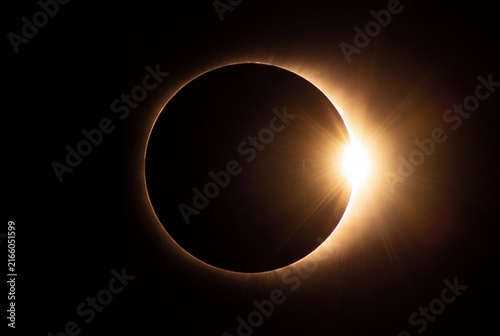 Stunning diamond ring effect during a total solar eclipse in the dark sky