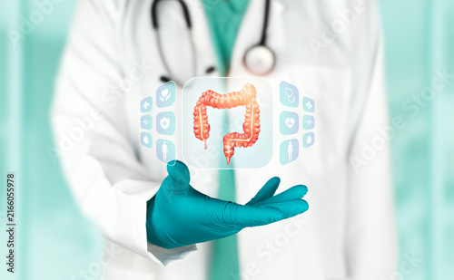 Cuadro en lienzo Surgeon analyzing the large intestine to diagnose gastrointestinal disorders and intestinal obstruction