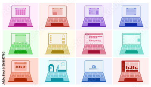 Colorful Laptop Interface Concept Collection Flat Design